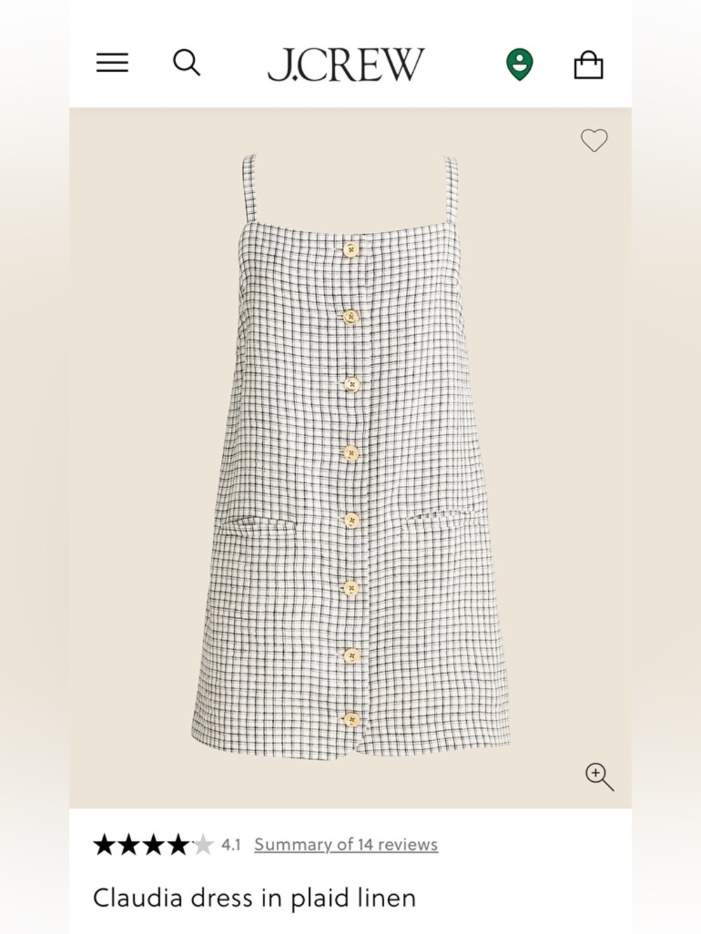 J. Crew Claudia dress in plaid linen Black and White- Size Medium